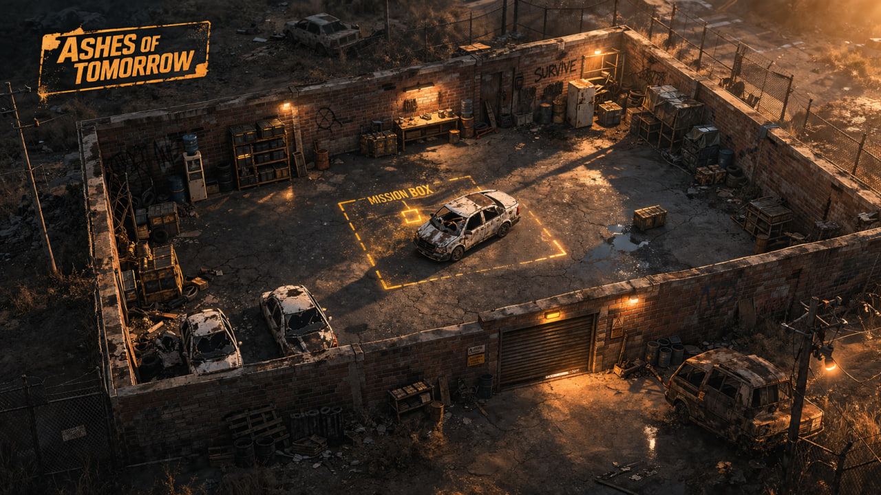 A haunting garage safehouse in the wasteland